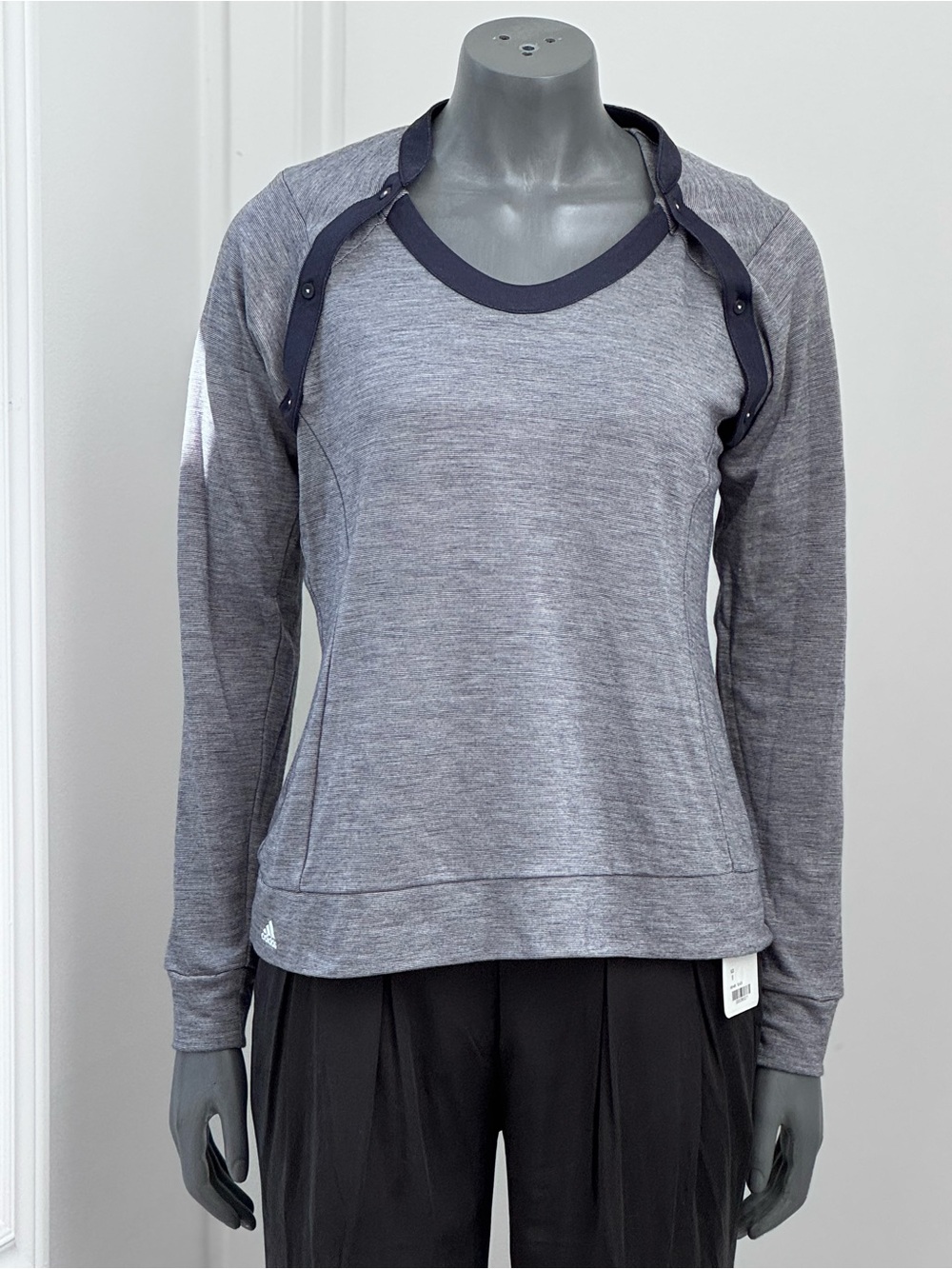 Adidas Women’s Grey and Navy Long-Sleeve Athletic Top